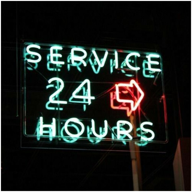 Decor Lighting Hours - Service 24 Hours Glass Neon Sign