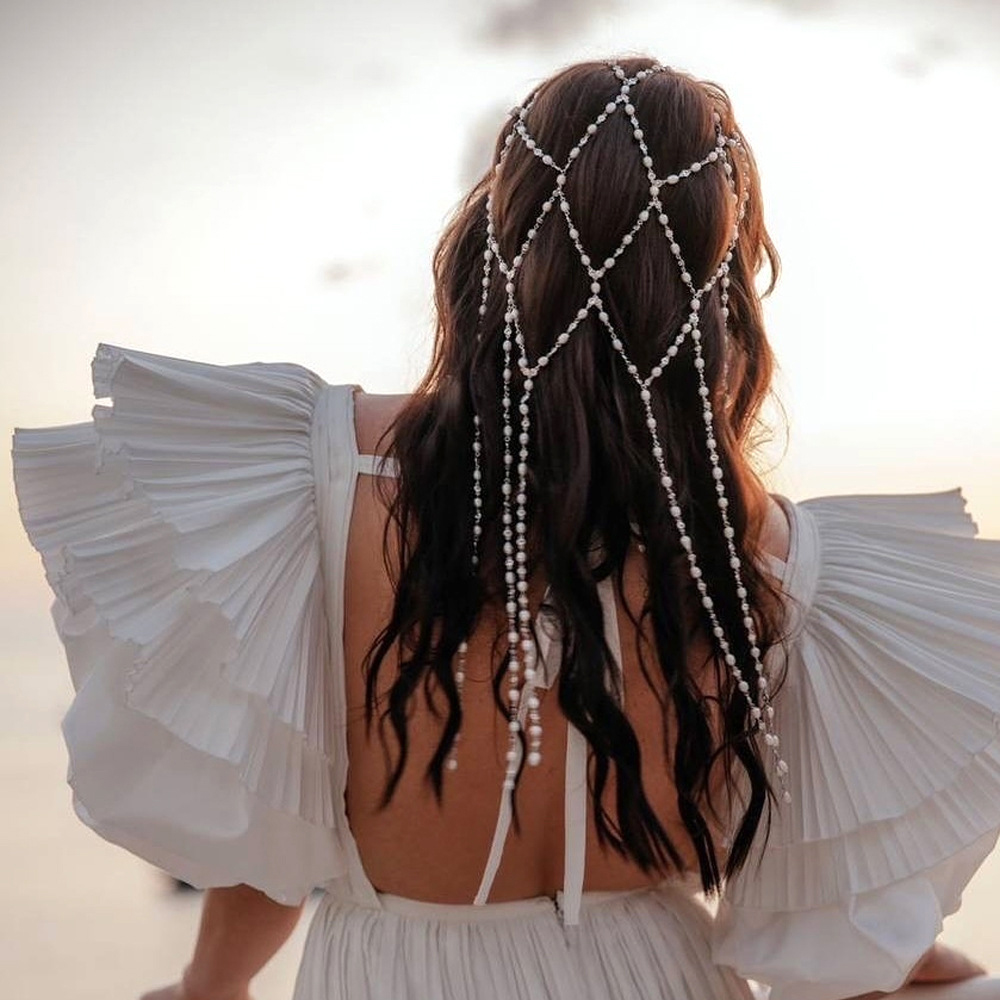 Elegant Decor & Lighting Llc - Boho Imitation Pearl Hair Chains Wedding