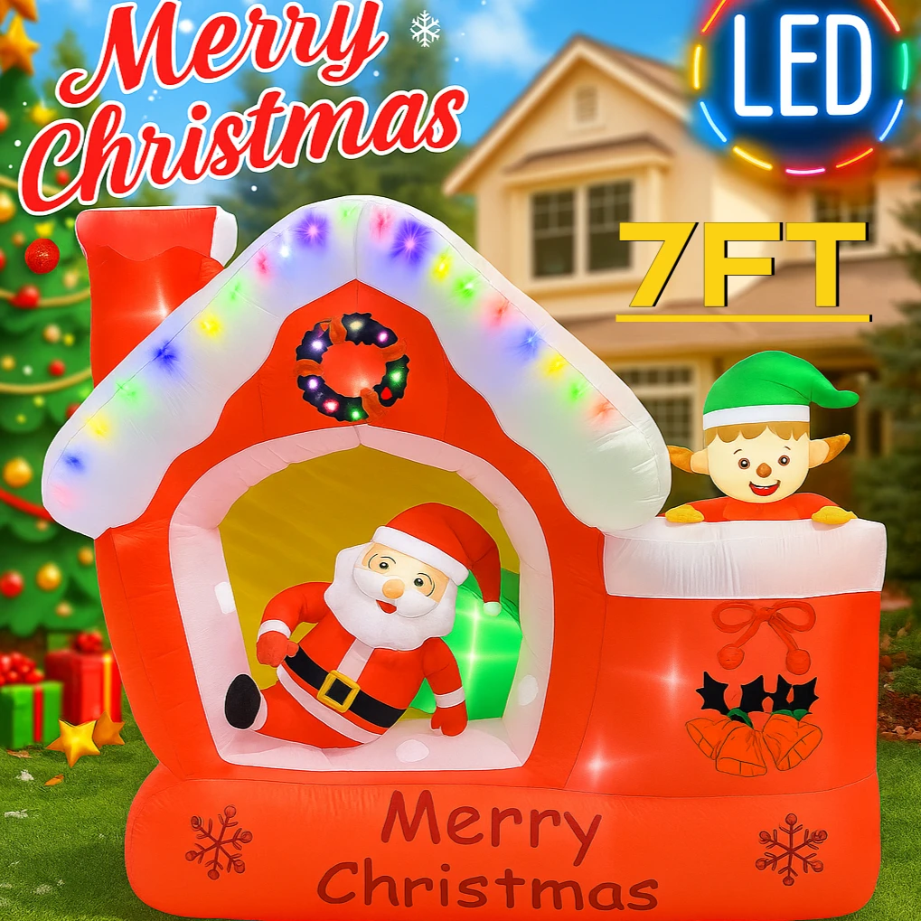 7FT Giant Christmas Inflatable - огляд і ціна Santa'S Elves Holiday Lighting & Decor Llc
